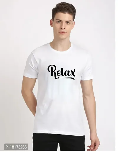 Stylish Cotton Blend White Printed Round Neck Tees For Men-thumb0