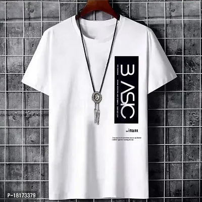 Stylish Cotton Blend White Printed Round Neck Tees For Men-thumb0