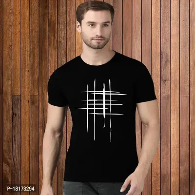 Stylish Cotton Blend Black Printed Round Neck Tees For Men-thumb0