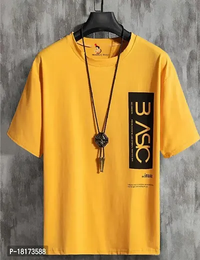 Stylish Cotton Blend Yellow Printed Round Neck Tees For Men-thumb0
