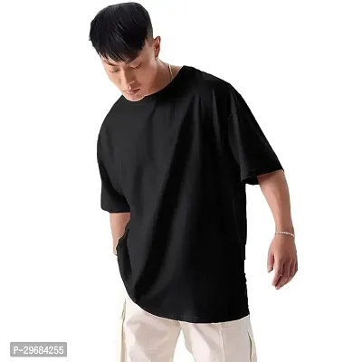 Reliable Black Cotton Blend Solid T-Shirt For Men