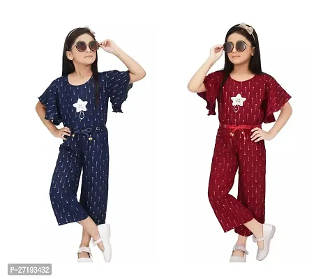 Stylish Multicoloured Cotton Blend Basic Jumpsuit For Girls Pack Of 2