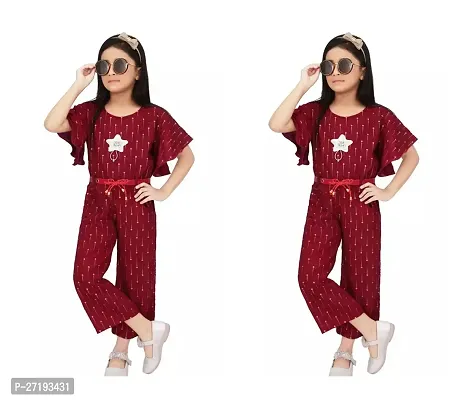 Stylish Maroon Cotton Blend Basic Jumpsuit For Girls Pack Of 2-thumb0