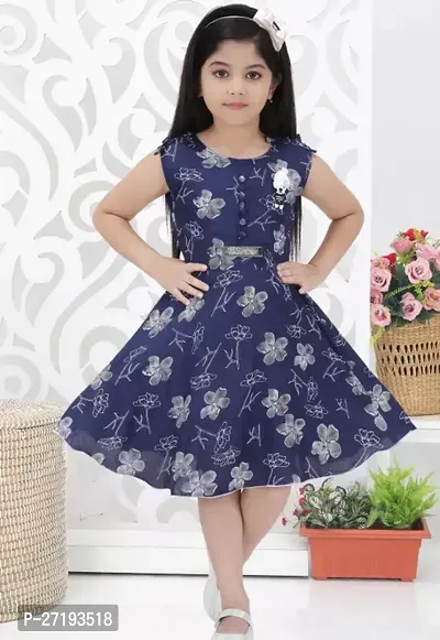 Stylish Navy Blue Cotton Blend Frocks For Girls-thumb0