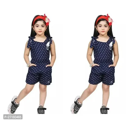 Stylish Blue Cotton Blend Basic Jumpsuit For Girls Pack Of 2