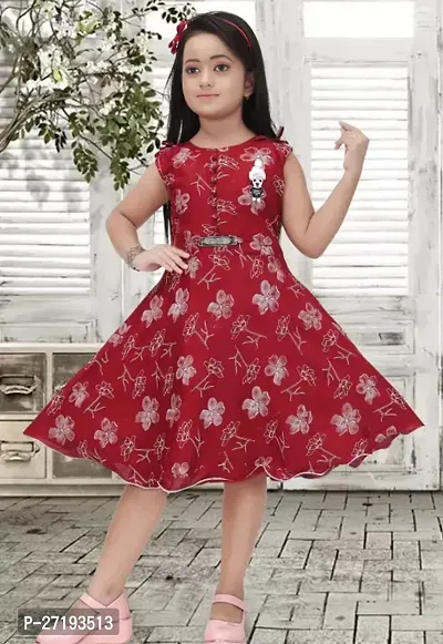 Stylish Maroon Cotton Blend Frocks For Girls-thumb0