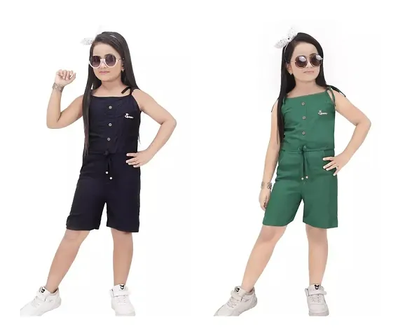 Stylish Blend Basic Jumpsuit For Girls Pack Of 2