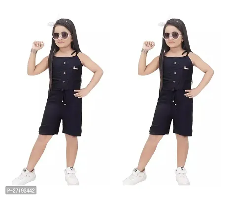 Stylish Black Cotton Blend Basic Jumpsuit For Girls Pack Of 2-thumb0