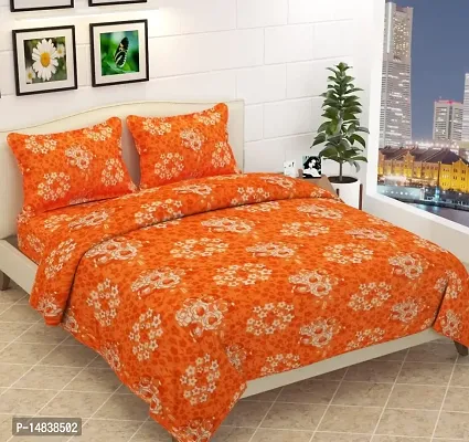 FABELLIC Woolen Pure Warm Double Bedsheet with 2 Pillow Cover | 90X100 | Orange-thumb0