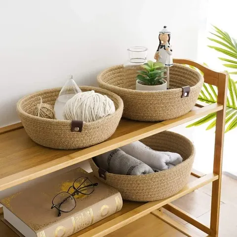 RAJALWAL Mini Rope Storage Natural Handwoven Jute Shelf Basket for Your Home & Kitchen, Baby Nursery Tray, Kids Toys, Fruits, Kitchen, Office