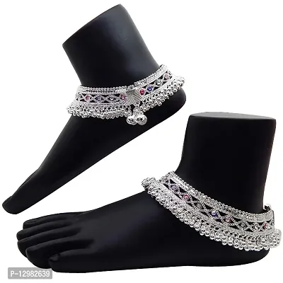 FABELLIC White Metal Plated Payal Anklet Traditional Indian Payal Jewelry for Women  Girls-thumb0