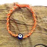 Eshopitude 10 mm Sky Blue Evil Eye Buri Nazar protection Lucky Twisted Orange Macrame Thread Weaving With Brass beads Adjustable Size Bracelet For Men And Women-thumb1