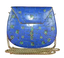 Eshopitude Gift Item Chipped Stone Metal Clutch Blue Onyx Gemstone With Shoulder Chain Brass Women's & Girl's Handbag/Clutch/Purse Pouch-thumb4