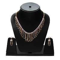 ESHOPITUDE Stylish Traditional CZ American Diamond Gold Plated Beads String Necklace Set & Earrings Set for Women-thumb2