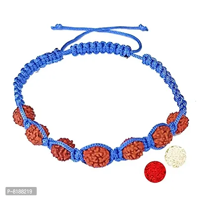 Eshopitude Shiva Blessed Original 5 Mukhi Rudraksha Zodiac Planet Saturn Blue Macrame Thread Good Luck Adjustable Size Healing Bracelet Band Rakhi For Men,Women  Student