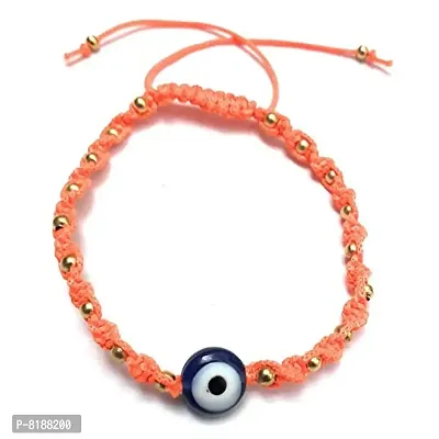 Eshopitude 10 mm Sky Blue Evil Eye Buri Nazar protection Lucky Twisted Orange Macrame Thread Weaving With Brass beads Adjustable Size Bracelet For Men And Women