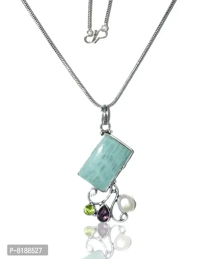 Eshopitude Aveanturiane/Pearl/Amethyst/paridot Gemstone Silver Plated Necklace Pendants-thumb0