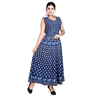 Eshopitude women summer cotton Jaipuri blue long dress size L 42  XL 44 inch bust size-thumb3