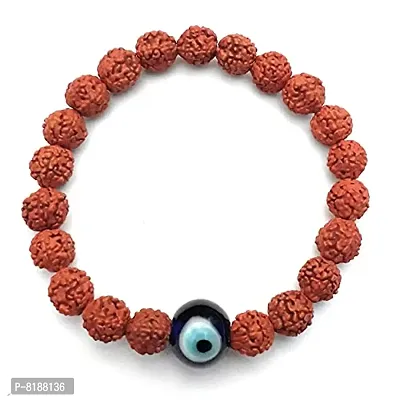 Eshopitude Lord Shiva Blessed 10mm Blue Evil Eye (Buri Nazar) Protectected 8mm Devine Natural Nepal Rudraksha Elastic Bracelet for Men & Women-thumb0