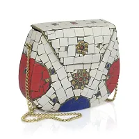 Eshopitude Gift Item Chipped Stone Metal Clutch Red,White,Blue Onyx Gemstone With Shoulder Chain Brass Women's & Girl's Handbag/Clutch/Purse Pouch-thumb1