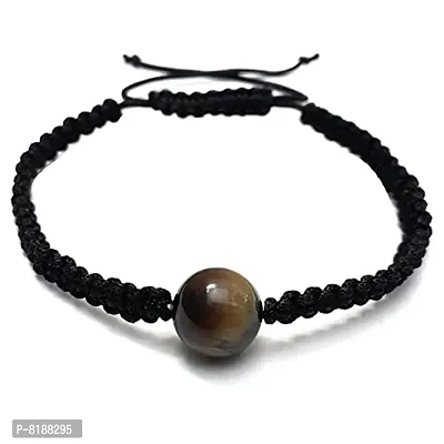 Eshopitude 10 mm Healing Tiger Eye Gemstone Bead Macrame Thread Adjustable Size Vastu Feng Sui Reiki Bracelet/Rakhi/Band /Gift/Suitable For All-thumb0