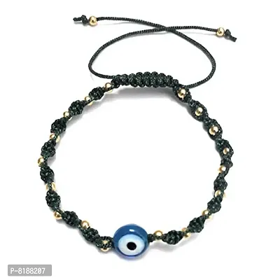 Eshopitude 10 mm Sky Blue Evil Eye Buri Nazar protection Lucky Twisted Dark Green Macrame Thread Weaving With Brass beads Adjustable Size Bracelet For Men And Women