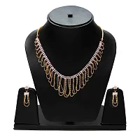 ESHOPITUDE Stylish Traditional CZ American Diamond Gold Plated Beads String Necklace Set & Earrings Set for Women-thumb1