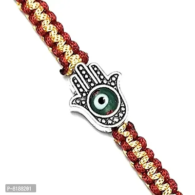 Eshopitude Green Evil Eye Hamsa Hand Charm Macrame Thread Rakhi/Bracelet/Vastu Feng Sui Reiki Bracelet/Band/Rakhi/Suitable For All/1PCs-thumb4