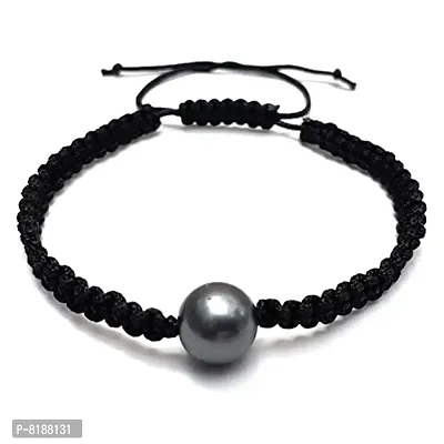 Eshopitude 10 mm Healing Black Pearl Gemstone Bead Macrame Thread Adjustable Size Vastu Feng Sui Reiki Bracelet/Rakhi/Band /Gift/Suitable For All