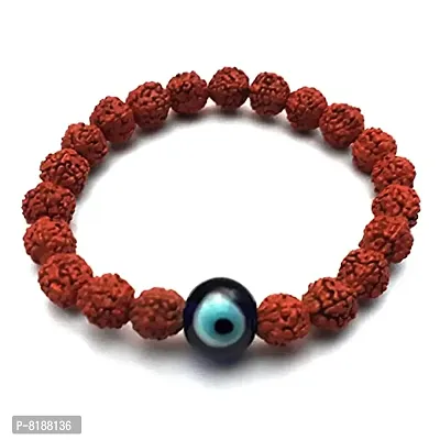 Eshopitude Lord Shiva Blessed 10mm Blue Evil Eye (Buri Nazar) Protectected 8mm Devine Natural Nepal Rudraksha Elastic Bracelet for Men & Women-thumb2