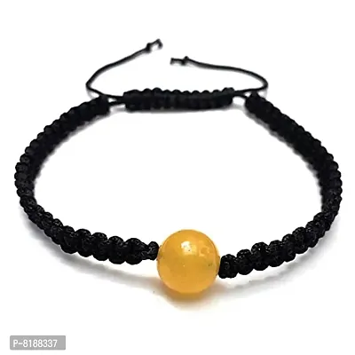 Eshopitude 10 mm Healing Yellow Onyx Gemstone Bead Macrame Thread Adjustable Size Vastu Feng Sui Reiki Bracelet/Rakhi/Band /Gift/Suitable For All