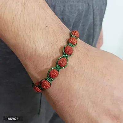 Eshopitude Shiva Blessed Original 5 Mukhi Rudraksha Zodiac Planet Mercury Green Macrame Thread Good Luck Adjustable Size Healing Bracelet Band Rakhi For Men,Women  Student-thumb2