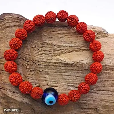 Eshopitude Lord Shiva Blessed 10mm Blue Evil Eye (Buri Nazar) Protectected 8mm Devine Natural Nepal Rudraksha Elastic Bracelet for Men & Women-thumb3