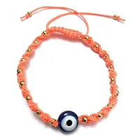 Eshopitude 10 mm Sky Blue Evil Eye Buri Nazar protection Lucky Twisted Orange Macrame Thread Weaving With Brass beads Adjustable Size Bracelet For Men And Women-thumb2