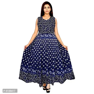 Eshopitude women summer cotton Jaipuri blue long dress size L 42  XL 44 inch bust size-thumb0