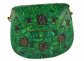 Eshopitude Gift Item Chipped Stone Metal Clutch Green (Malachite) Onyx Gemstone With Shoulder Chain Brass Women's & Girl's Handbag/Clutch/Purse Pouch-thumb2