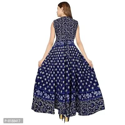 Eshopitude women summer cotton Jaipuri blue long dress size L 42  XL 44 inch bust size-thumb2