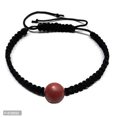 Eshopitude 10 mm Healing Red Jasper Gemstone Bead Macrame Thread Adjustable Size Vastu Feng Sui Reiki Bracelet/Rakhi/Band /Gift/Suitable For All