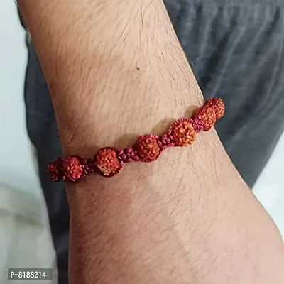 Eshopitude Shiva Blessed Original 5 Mukhi Rudraksha Zodiac Planet Rahu Brown Macrame Thread Good Luck Adjustable Size Healing Bracelet Band Rakhi For Men,Women  Student-thumb2