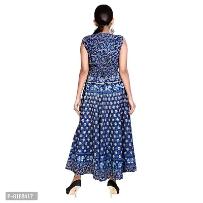 Eshopitude women summer cotton Jaipuri blue long dress size L 42  XL 44 inch bust size-thumb5