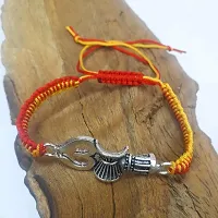 Eshopitude Brass Lord Shiva's Trishul And Damru Rakhi Bracelet For Men (red Yellow)-thumb1