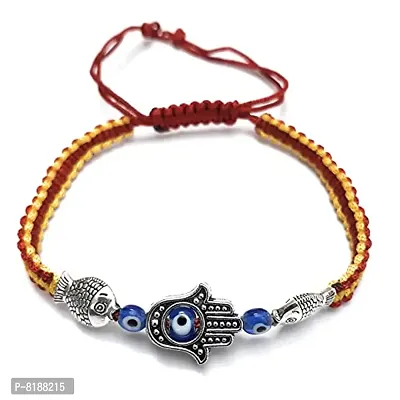 Eshopitude Blue Evil Eye Hamsa Hand  Fish Charm Macrame Thread Adjustable Size Bracelet /Gift Bracelet/Vastu Feng Sui Reiki Bracelet/Band/Rakhi/Suitable For All/1PCs-thumb0