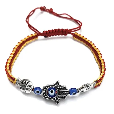 Eshopitude Evil Eye Hamsa Hand Fish Charm Macrame Thread Adjustable Size Bracelet /Gift Bracelet/Vastu Feng Sui Reiki Bracelet/Band/Rakhi/Suitable For All/1PCs