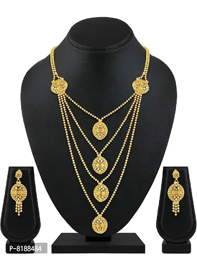 ESHOPITUDE Designer Queen Neck Gold Plated Necklace Set & Earrings Set for Women-thumb2