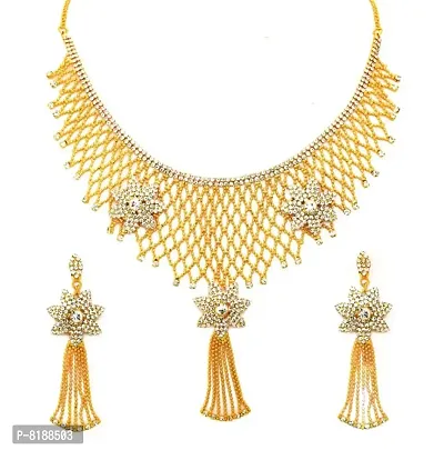Eshopitude Indian Traditional Design Full Neck Gold Plated Necklace Set for Women & Girls-thumb0