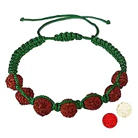 Eshopitude Shiva Blessed Original 5 Mukhi Rudraksha Zodiac Planet Mercury Green Macrame Thread Good Luck Adjustable Size Healing Bracelet Band Rakhi For Men,Women  Student-thumb2