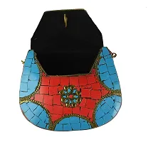 Eshopitude Gift Item Chipped Stone Metal Clutch Red & Blue Onyx Gemstone With Shoulder Chain Brass Women's & Girl's Handbag/Clutch/Purse Pouch (RED & BLUE)-thumb3