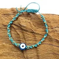 Eshopitude 10 mm Sky Blue Evil Eye Buri Nazar protection Lucky Twisted Sky Blue Macrame Thread Weaving With Brass beads Adjustable Size Bracelet For Men And Women-thumb1