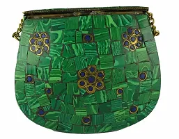 Eshopitude Gift Item Chipped Stone Metal Clutch Malachite Gemstone With Shoulder Chain Brass Women's  Girl's Handbag/Clutch/Purse Pouch (GREEN)-thumb1