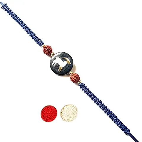 Eshopitude Plated Gemini Zodiac Birth Sign On Pearl Plate Mercury Planet Adjustable Brass chain Good Luck Rudraksha Rakhi Bracelet For Women and Girls